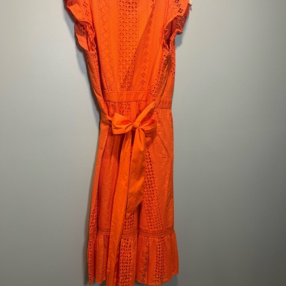 J. Crew • All over eyelet orange wrap midi dress - Picture 5 of 8